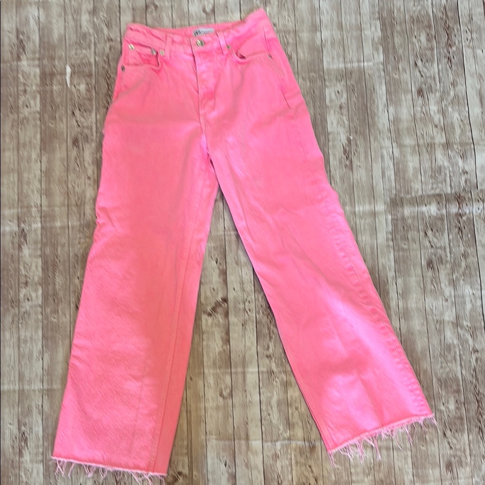 Zara Pink Flare Wide Leg Jeans